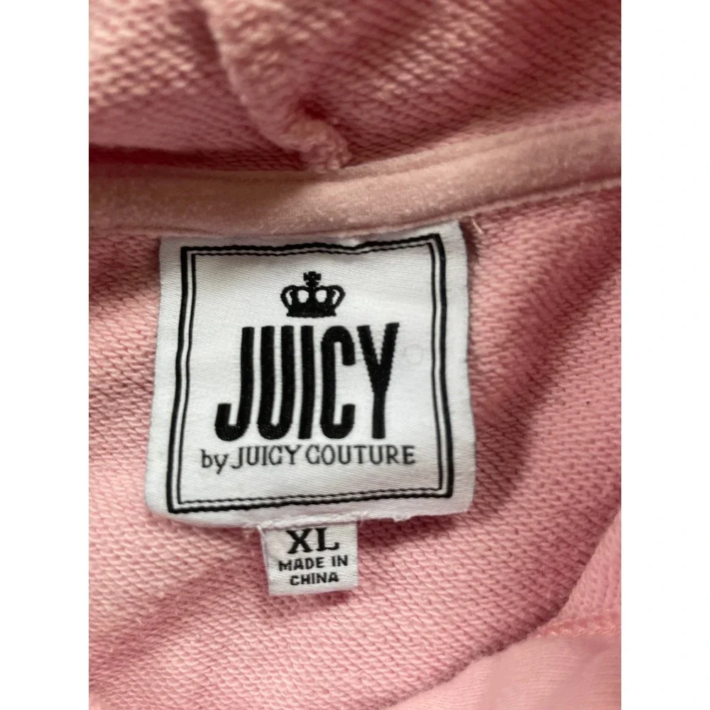 Juicy Couture Womens XL Hoodie Pink Silver Logo Graphic Pullover Sweatshirt